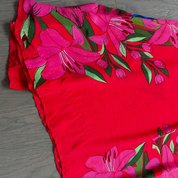 FARM RIO Summer Foliage Scarf Red Maxi Dress One Shoulder Floral - Size XS - Picture 5 of 14